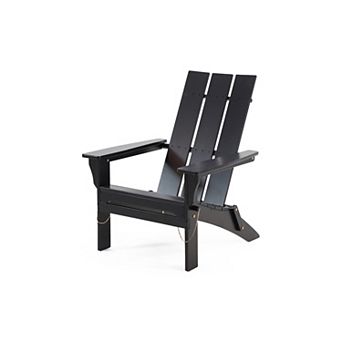 Acacia Wood Folding Adirondack Chair with Weathered Steel Accents