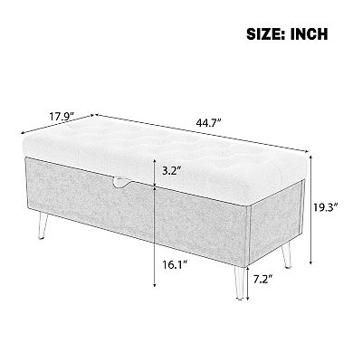 Boucle Storage Ottoman Bench, Tufted Design with Gold Metal Legs