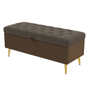 Boucle Storage Ottoman Bench, Tufted Design with Gold Metal Legs