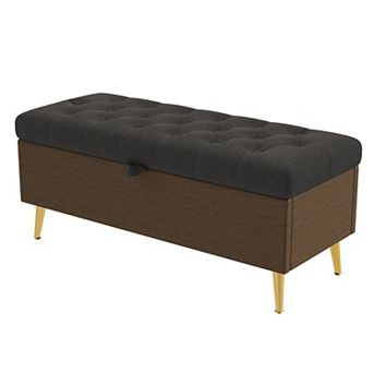 Boucle Storage Ottoman Bench, Tufted Design with Gold Metal Legs