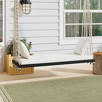 Whisen Patio Wooden Porch Swings with Cushion and Pillows