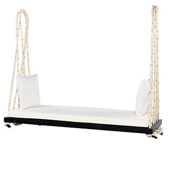 Whisen Patio Wooden Swing Chair with Cushion and Pillows