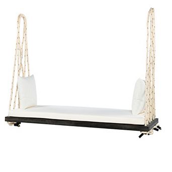 Whisen Patio Wooden Porch Swings with Cushion and Pillows