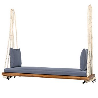 Whisen Patio Wooden Swing Chair with Cushion and Pillows