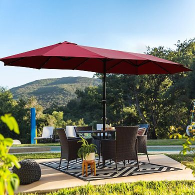 15x9ft Large Outdoor Patio Market Umbrella with Light and Base