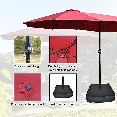 15x9ft Large Outdoor Patio Market Umbrella with Light and Base