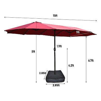 15x9ft Large Outdoor Patio Market Umbrella with Light and Base