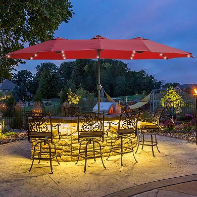 15x9ft Large Outdoor Patio Market Umbrella with Light and Base