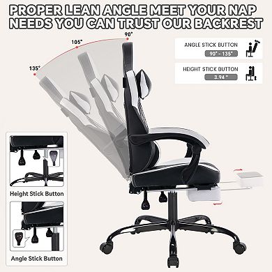 Racing Gaming Ergonomic Chair with Recline Back, Arms, Footrest and Massaging Lumbar