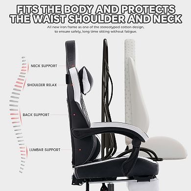 Racing Gaming Ergonomic Chair with Recline Back, Arms, Footrest and Massaging Lumbar