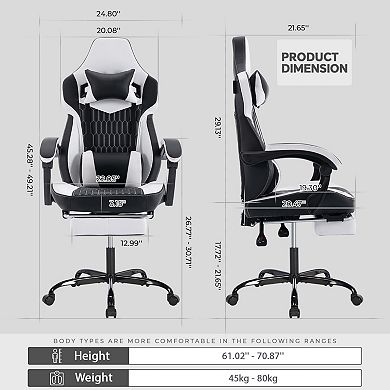 Racing Gaming Ergonomic Chair with Recline Back, Arms, Footrest and Massaging Lumbar