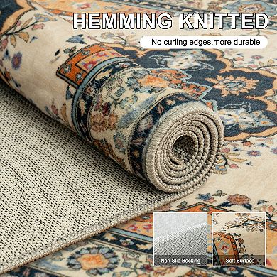 5x7ft Boho Washable Vintage Area Rug, Ultra Soft Non-Slip Carpet