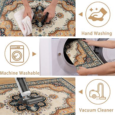 5x7ft Boho Washable Vintage Area Rug, Ultra Soft Non-Slip Carpet