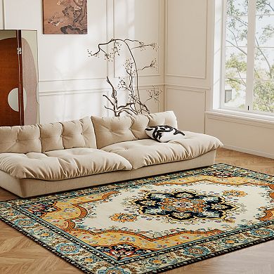 5x7ft Boho Washable Vintage Area Rug, Ultra Soft Non-Slip Carpet