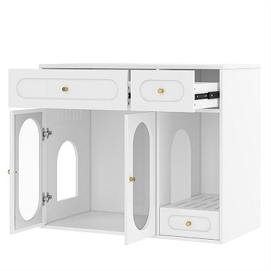 Whisen 37.4" Cat Litter Box Enclosure with LED Light and Storage Drawers