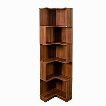 Corner Book Shelf - 5 tier Corner Bookshelf Bookcase with Baffle LED Lights