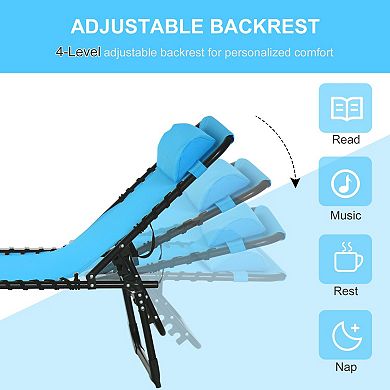 Folding Outdoor Chaise Lounge with 4 Recline Positions & Removable Pillow
