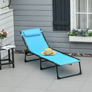 Folding Outdoor Chaise Lounge with 4 Recline Positions & Removable Pillow