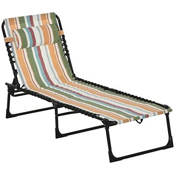 Folding Outdoor Chaise Lounge with 4 Recline Positions & Removable Pillow