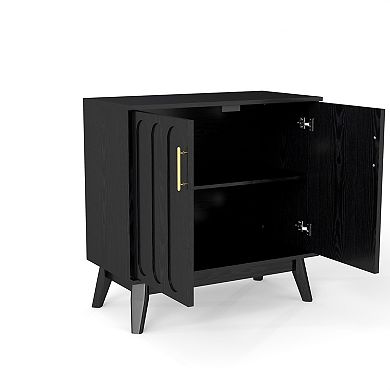 Mid Century Modern Kitchen Cabinet with Adjustable Shelves & Solid Wood Legs