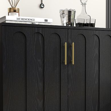 Mid Century Modern Kitchen Cabinet with Adjustable Shelves & Solid Wood Legs