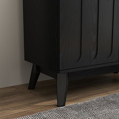 Mid Century Modern Kitchen Cabinet with Adjustable Shelves & Solid Wood Legs