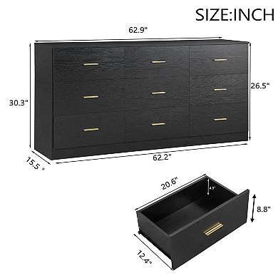Modern 9-Drawer Storage Cabinet Dresser Wide Chest of Drawers