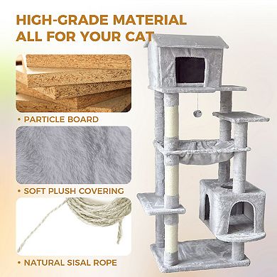 Whisen Cat Tree with Cat House, Hammock, Scratching Posts