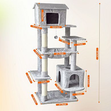 Whisen Cat Tree with Cat House, Hammock, Scratching Posts