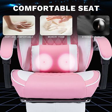 Adjustable High-Back Gaming Chair with Massage Lumbar Pillow and Footrest