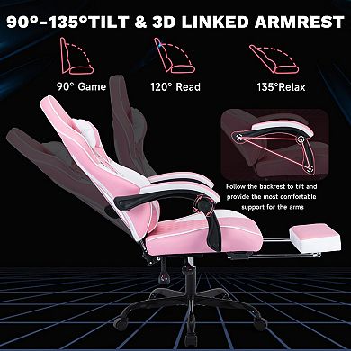 Adjustable High-Back Gaming Chair with Massage Lumbar Pillow and Footrest