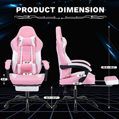 Adjustable High-Back Gaming Chair with Massage Lumbar Pillow and Footrest