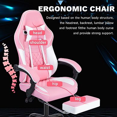 Adjustable High-Back Gaming Chair with Massage Lumbar Pillow and Footrest