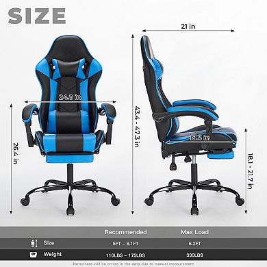 Adjustable Gaming Chair Ergonomic Computer Chair with Footrest, Headrest and Lumbar Support