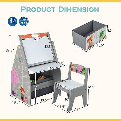 3 In 1 Kids Easel Art Table And Chair Set With Storage Bins