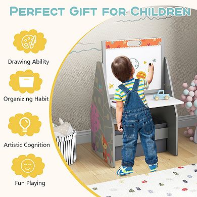 3 In 1 Kids Easel Art Table And Chair Set With Storage Bins