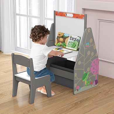 3 In 1 Kids Easel Art Table And Chair Set With Storage Bins