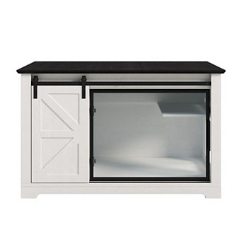 Whisen 46" Cat Litter Box Enclosure with Sliding Barn Door, Storage Cabinet and LED Light