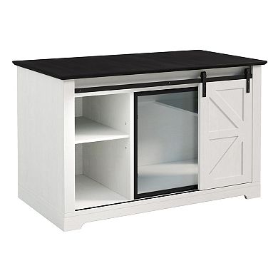 Whisen 46" Cat Litter Box Enclosure with Sliding Barn Door, Storage Cabinet and LED Light