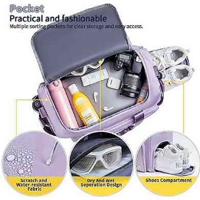 Women's Gym Duffle Bag with Shoes Compartment, 37L Capacity, for Travel Gym Sports Duffel Weekender