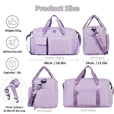 Women's Gym Duffle Bag with Shoes Compartment, 37L Capacity, for Travel Gym Sports Duffel Weekender