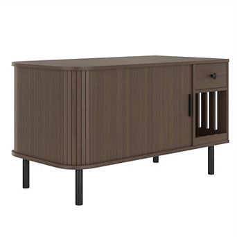 Whisen 37.4" Cat Litter Box Enclosure with Sliding Door, Storage Drawer and Charging Station