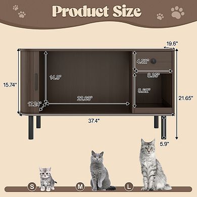 Whisen 37.4" Cat Litter Box Enclosure with Sliding Door, Storage Drawer and Charging Station