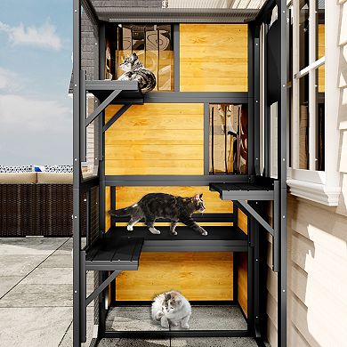 Whisen 4 Tiers Cat Catio, Cat House with Platforms and Resting Rooms