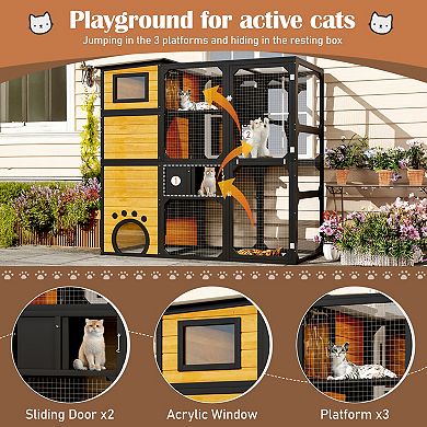 Whisen 4 Tiers Cat Catio, Cat House with Platforms and Resting Rooms