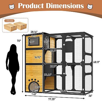 Whisen 4 Tiers Cat Catio, Cat House with Platforms and Resting Rooms
