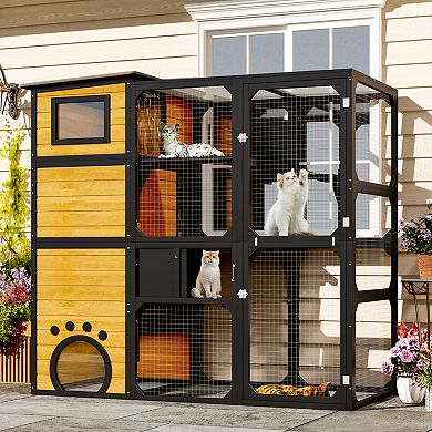 Whisen 4 Tiers Cat Catio, Cat House with Platforms and Resting Rooms