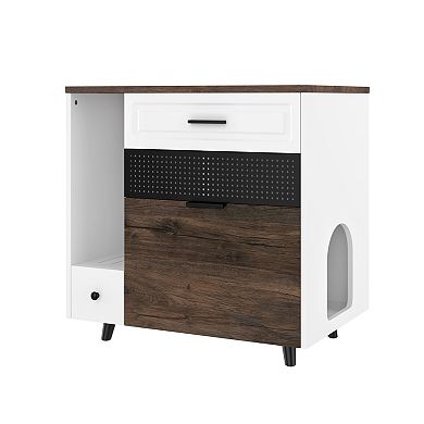 Whisen 31.8" Cat Litter Box Enclosure with 2 Drawers and Door