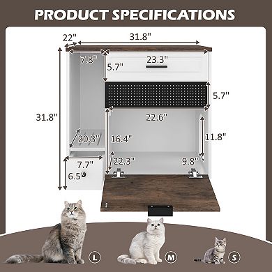 Whisen 31.8" Cat Litter Box Enclosure with 2 Drawers and Door