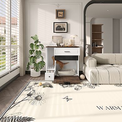 Whisen 31.8" Cat Litter Box Enclosure with 2 Drawers and Door